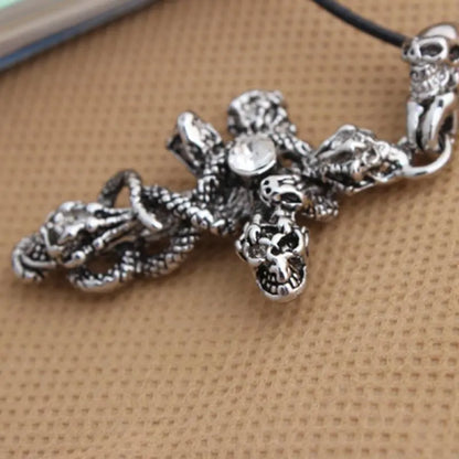 Snake Cross Skeleton Skull Pendant Necklace for Men