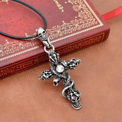 Snake Cross Skeleton Skull Pendant Necklace for Men