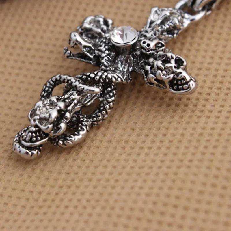 Snake Cross Skeleton Skull Pendant Necklace for Men