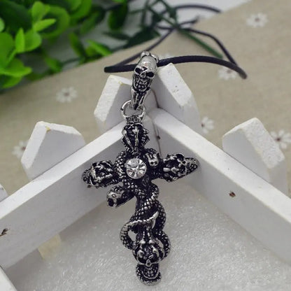 Snake Cross Skeleton Skull Pendant Necklace for Men