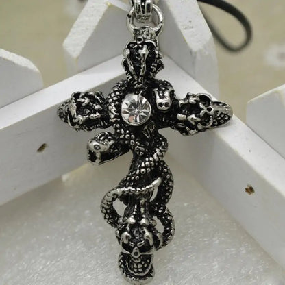 Snake Cross Skeleton Skull Pendant Necklace for Men