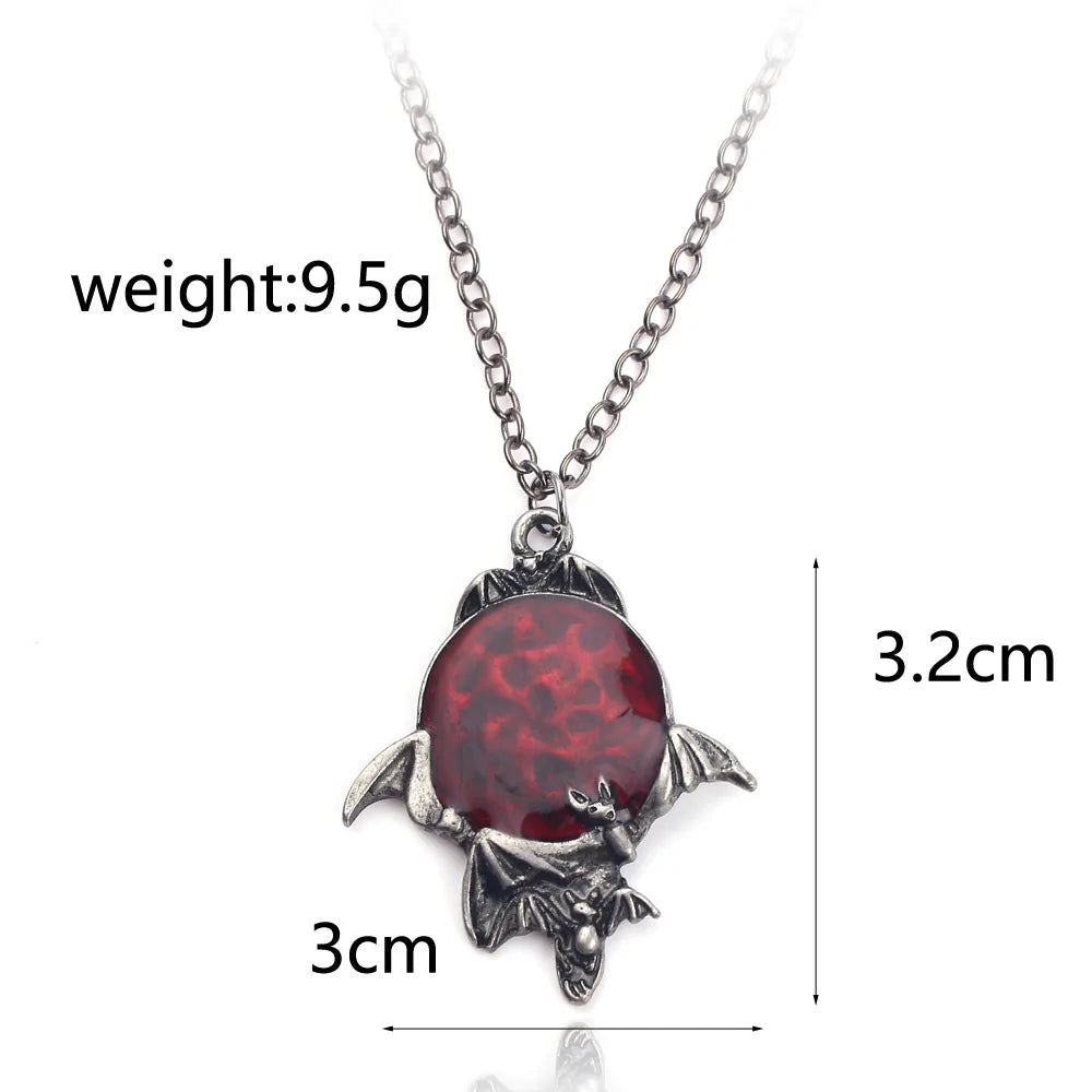 Halloween Necklace Red Crystal Vampire Bat Pendant