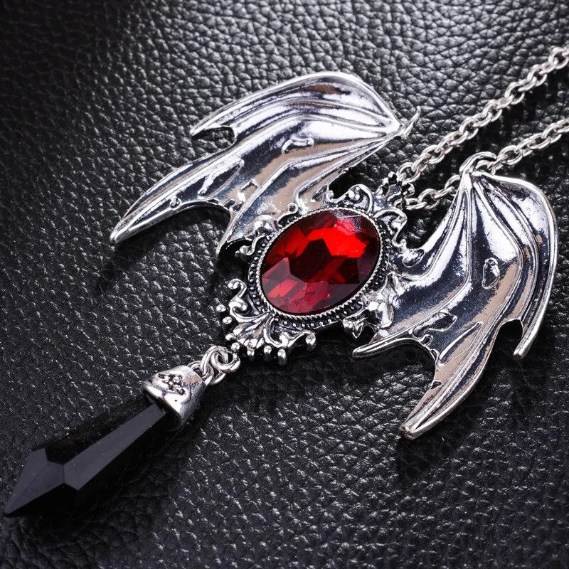 Red Crystal Vampire Bat Pendant