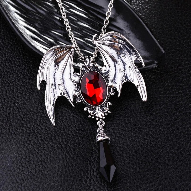 Red Crystal Vampire Bat Pendant